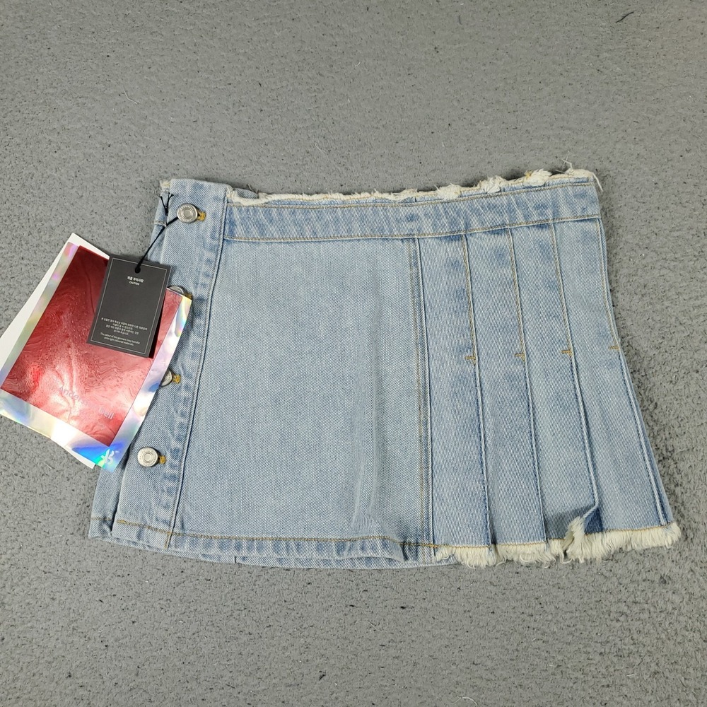 Andersson Bell Skirt Womens Size 27 Blue Apron Pleated Denim Mini Wrap Skirt